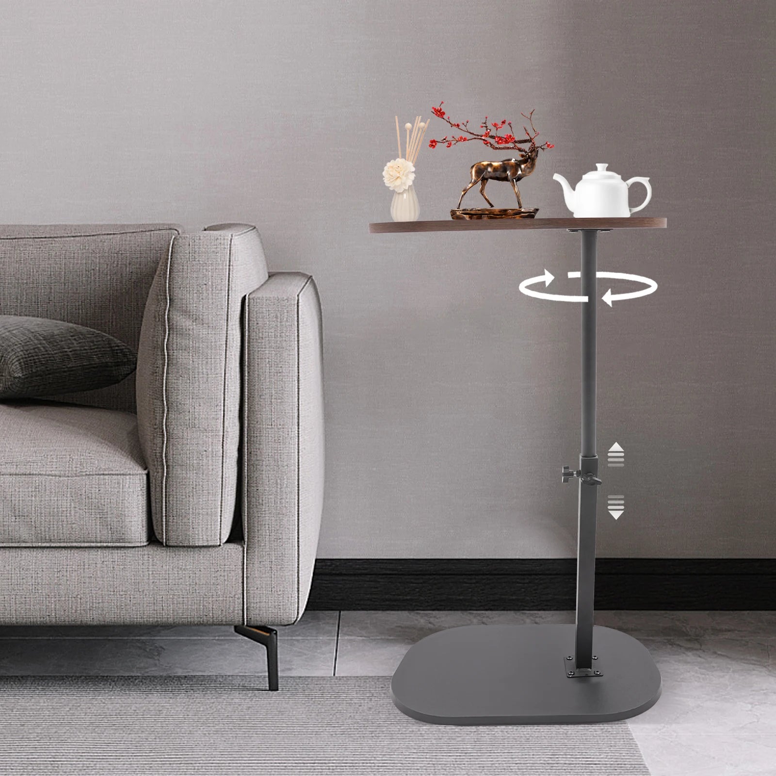C Shaped Side Table Adjustable Height Compact Coffee Table 360 Rotatable Desktop Surface Modern Light Luxury Style