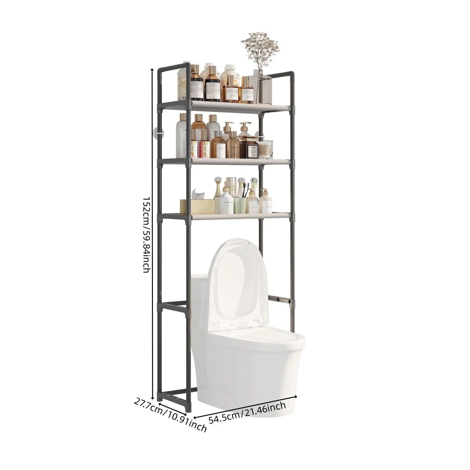 Bathroom Shelf,Washing Machine And Toilet Shelf,Laundry Storage Organizer,Space Saving,Metal Tube Bracket,Fabric Compartment