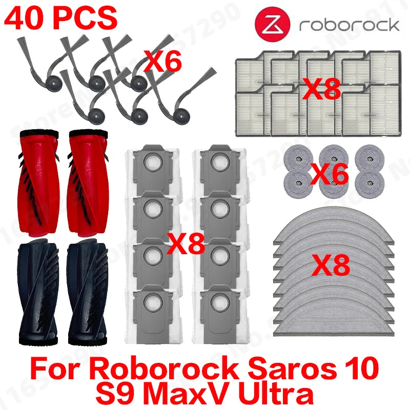 Replacement Parts Compatible for Roborock Saros 10 / S9 MaxV Ultra Main Roller Side Brush HEPA Filter Mop Cloth Dust Bag