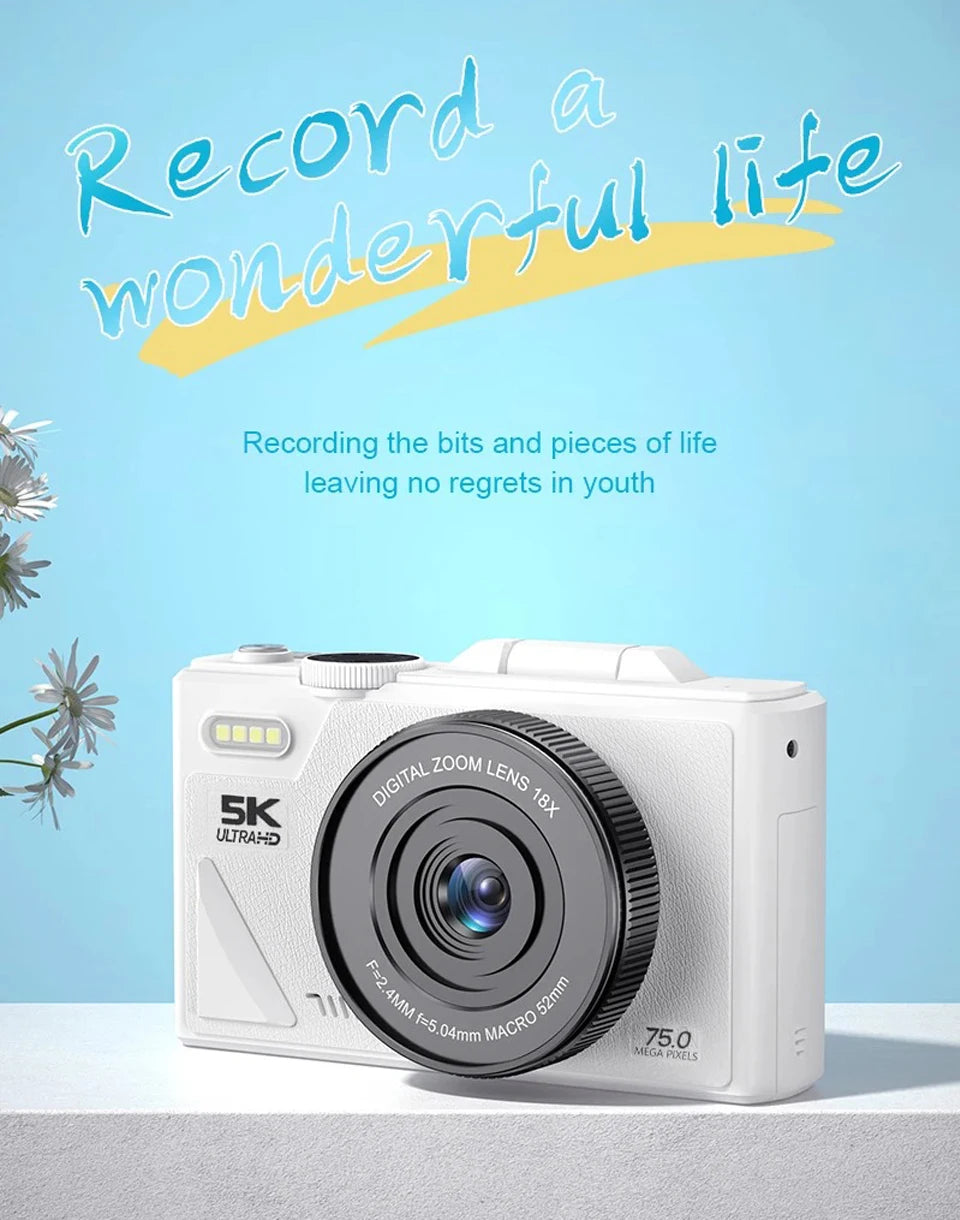 HD 5K Portable Digital Camera 75MP Flip Screen For VLOG Girls Kid Adult Beginners Selfie Camcorder Photography Digital Camera