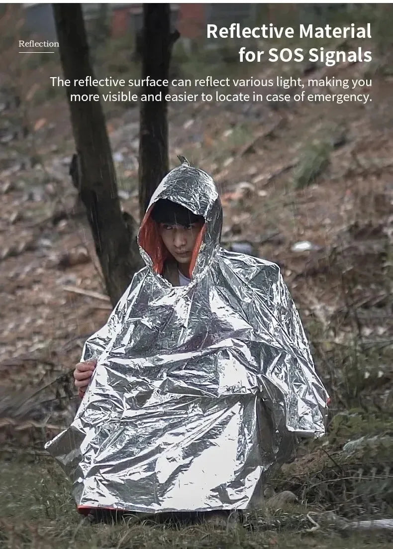 Emergency Rain Poncho Thermal Blanket Poncho Weather Proof Outdoor Survival Camping Gear Survival Gadgets