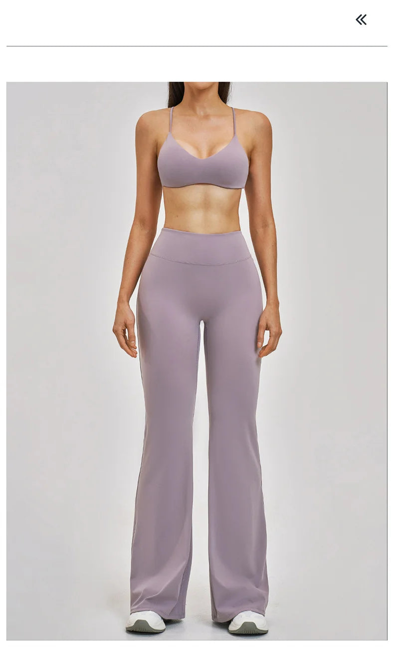 TRY TO BN Women's Tracksuit 2 Pieces Yoga Set Back Y Bra High Waist Leggings Flare Fitness Sportwear Workout Running Gym Clothes