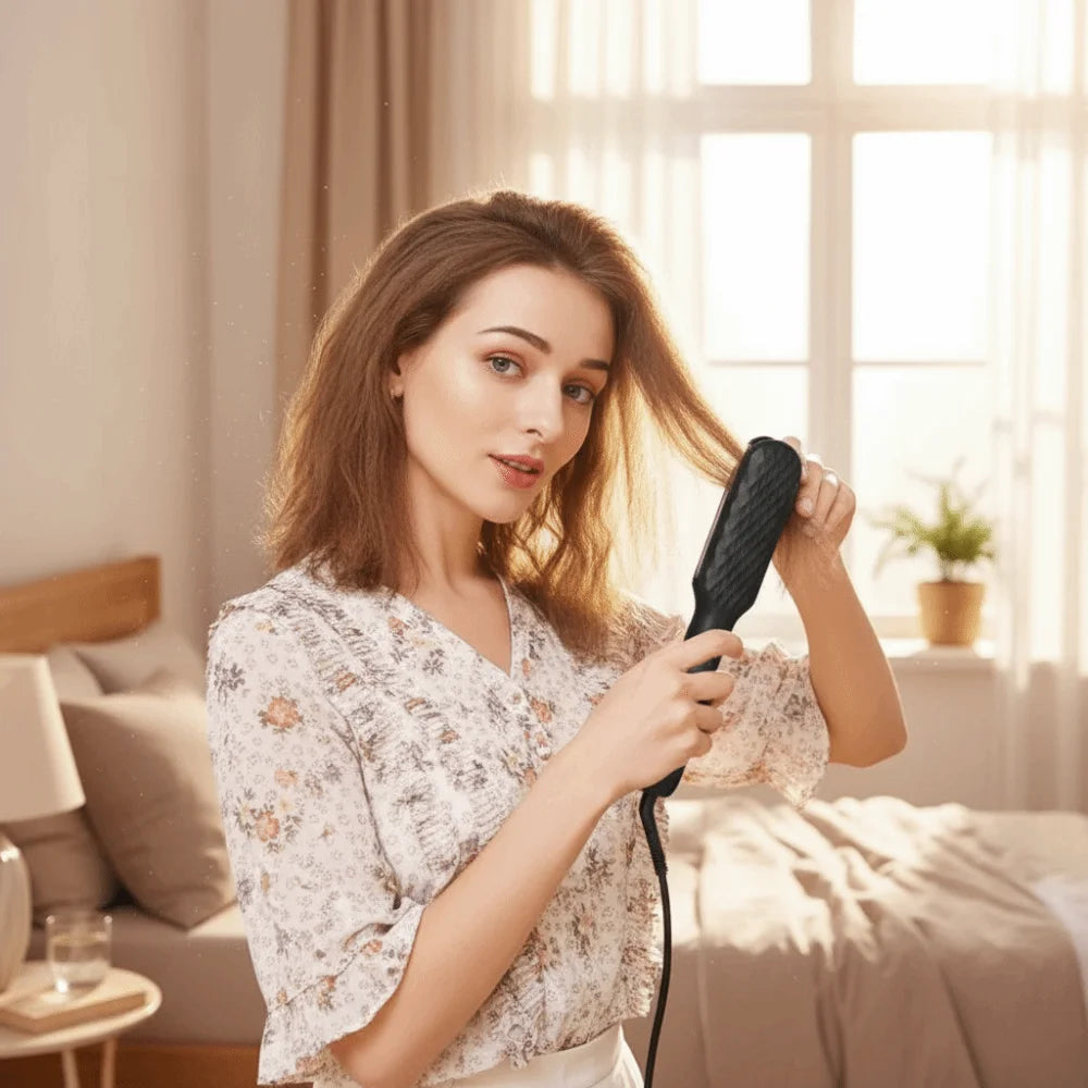 2 in 1 Quick Heat Hair Straightener Portable Temperature Control Electric Curling Iron Intelligent Hair Crimper Iron Salon