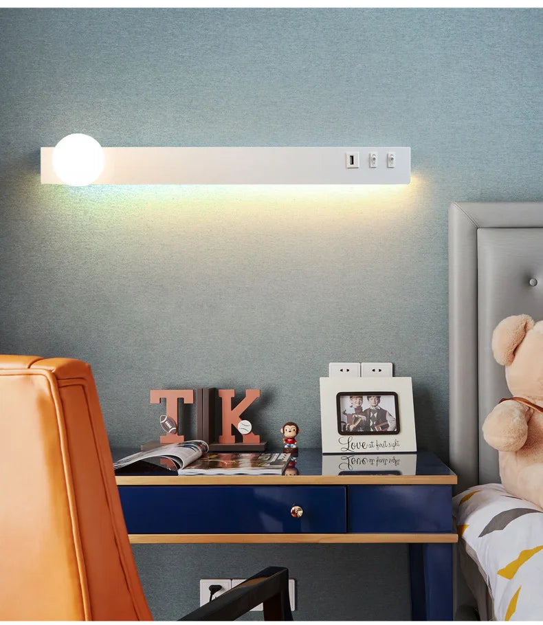 LED wall light with switch, rotatable USB reading spotlight, spotlighting, bedroom bedside hallway home decoration wall light