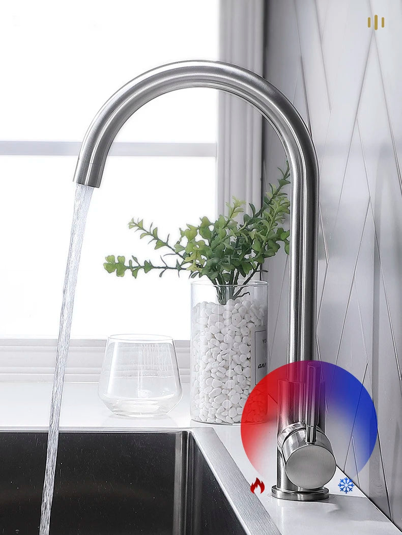 304 Stainless Steel Kitchen Faucet  Hot and Cold Water Mixer  360 degree rotation Basin installation Comes with 60cm hose
