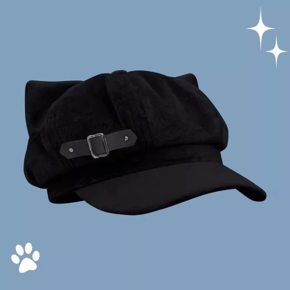 Cute Cat Ears Women's Beret Anime Cat Paw Pattern Newsboy Cap Japanese Style Sweet Baseball Cap Everyday Outfits