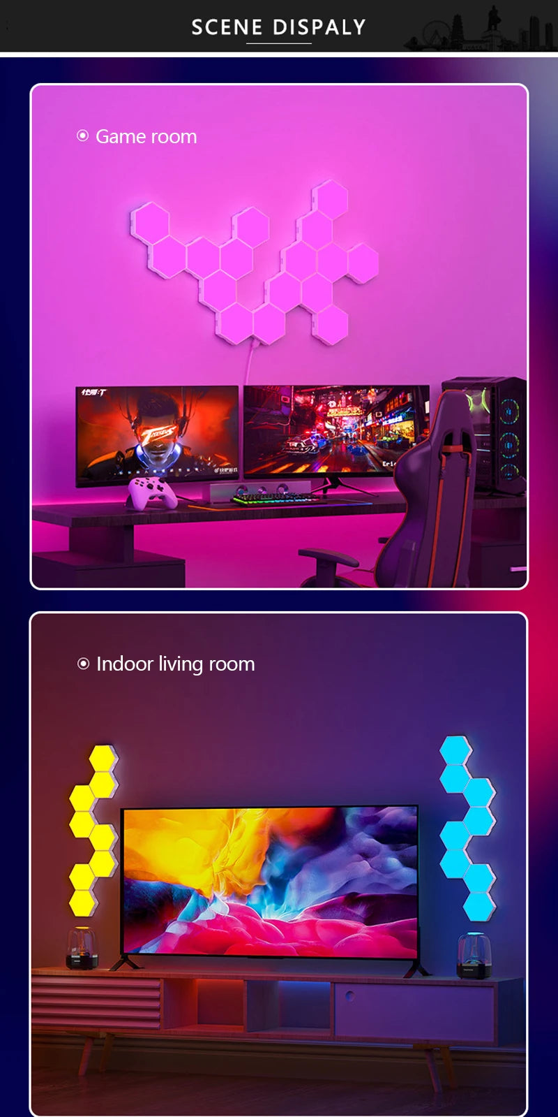 RGB Smart Quantum Lamp Tuya App Remote Control Touch Background Wall Bedroom DIY Decoration Wall Lamp Esports Atmosphere Light