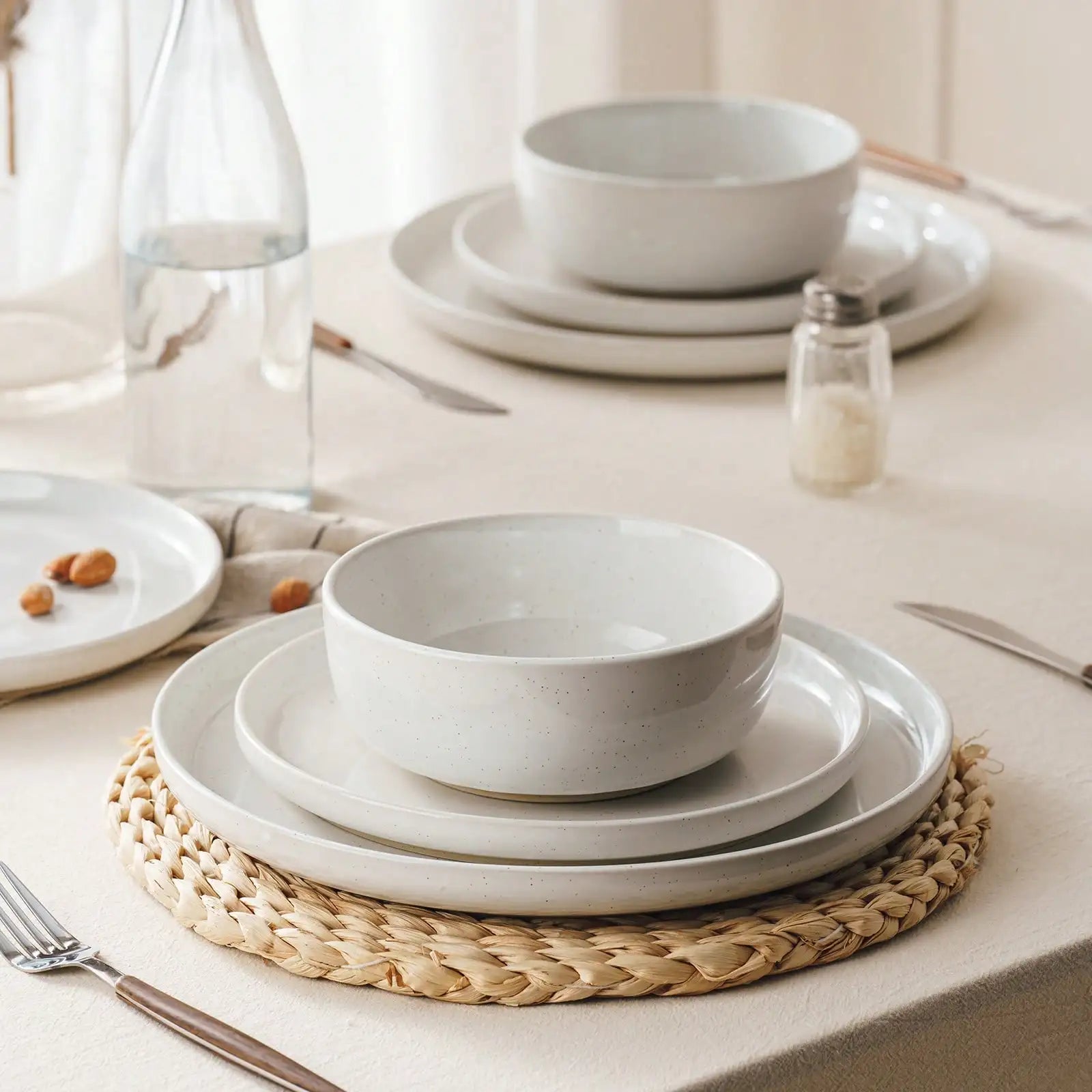 Dinnerware Sets Nordic Modern Dishes Set For 4 Off White Speckled Glazed Ceramic Stoneware 12 Pieces Plates And Bowls Set Microwave Safe For Home Kitchen Dining Housewarming Thanksgiving Christmas Gift