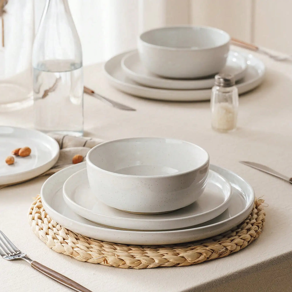 Dinnerware Sets Nordic Modern Dishes Set For 4 Off White Speckled Glazed Ceramic Stoneware 12 Pieces Plates And Bowls Set Microwave Safe For Home Kitchen Dining Housewarming Thanksgiving Christmas Gift