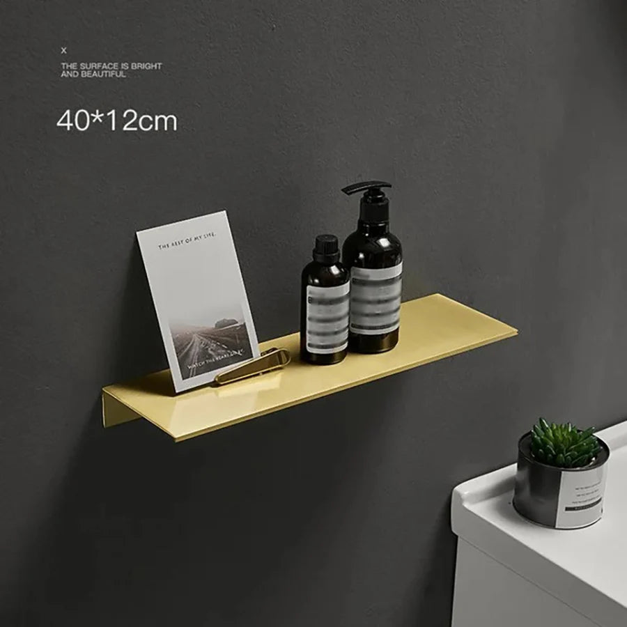 Brushed Gold Metal Bathroom Shelf Wall Storage Rack Washstand Drilling Large Wall Shelf for Storage 30/40/50cm Length Holder