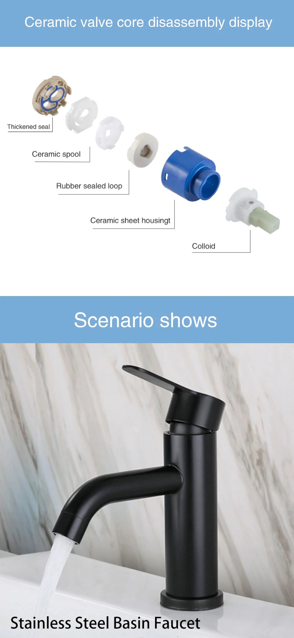 Black Basin Faucet Stainless Steel Bathroom Sink Faucet Washbasin Tap Hot Cold Water Sink Mixer Bathroom Crane Tap