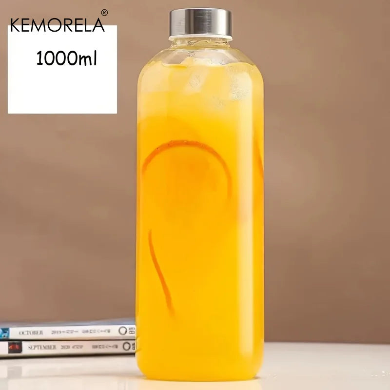 Glass Sports Water Bottle with Lid Leak-Proof And Heat-Resistant 500/750/1000ML for Travel And Storing Such As Juices, Smoothies
