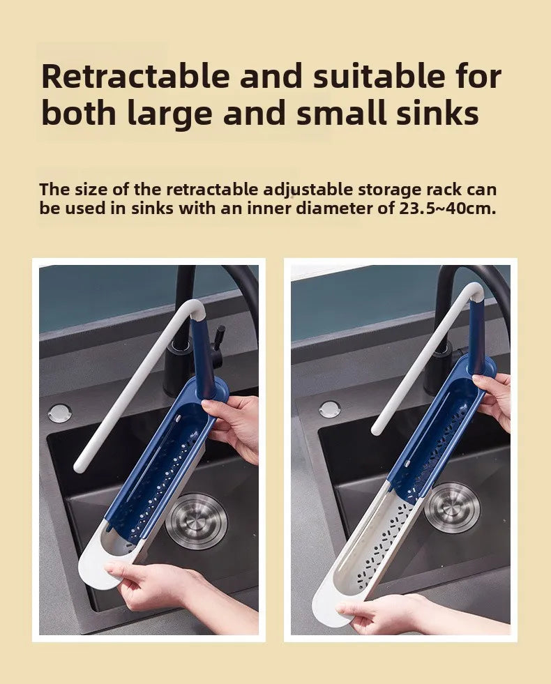 Kitchen Sponge Organizer With Drainer Multifunctional Telescopic Storage Rack Upgraded Adjustable Holder For Sink