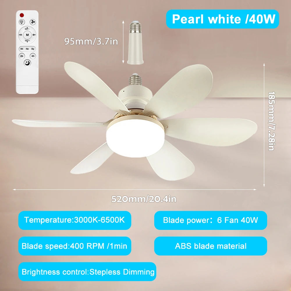 E26 E27 Base Home-use LED Ceiling Fan Light Wireless Remote Smart Fan Light 42cm 52cm Ceiling Fan for Room Office Study Kitchen