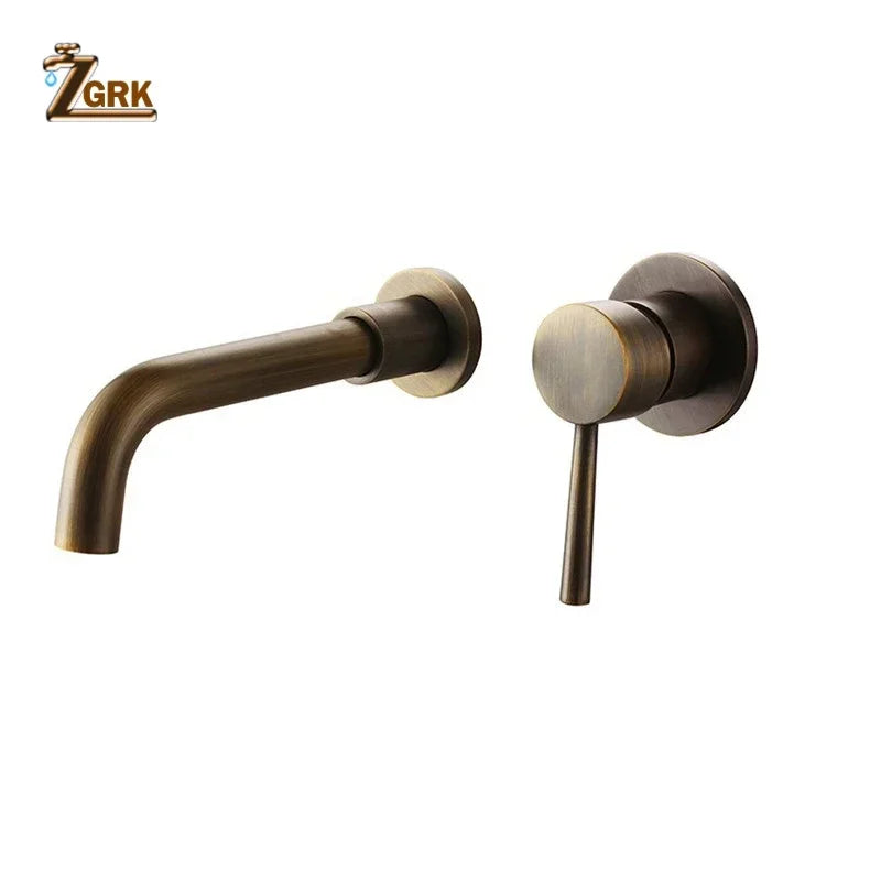 Bathroom Faucet Brass Hot and Cold Water Sink Faucet Wall Mounted Mixer Tap Single Handle Two Hole Vintage Faucet