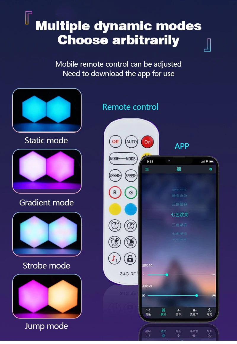 RGB Smart Quantum Lamp Tuya App Remote Control Touch Background Wall Bedroom DIY Decoration Wall Lamp Esports Atmosphere Light