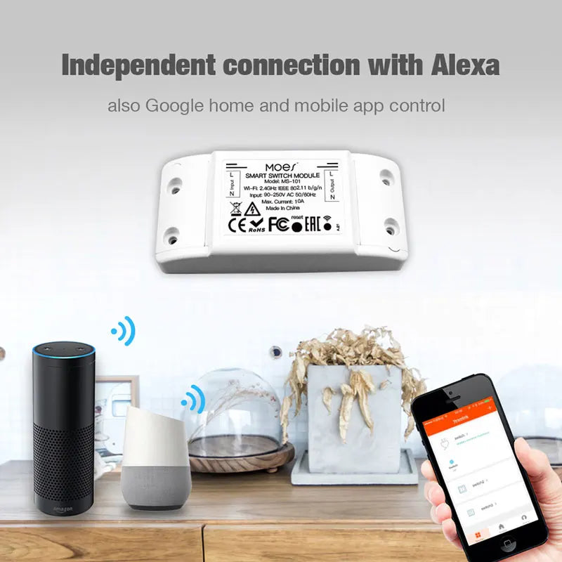 WIFI Tuya Smart Home Mini Circuit Breaker Wall Switch On/off APP Remote Control Timing Alexa Voice 16A 1Gang Switch Module