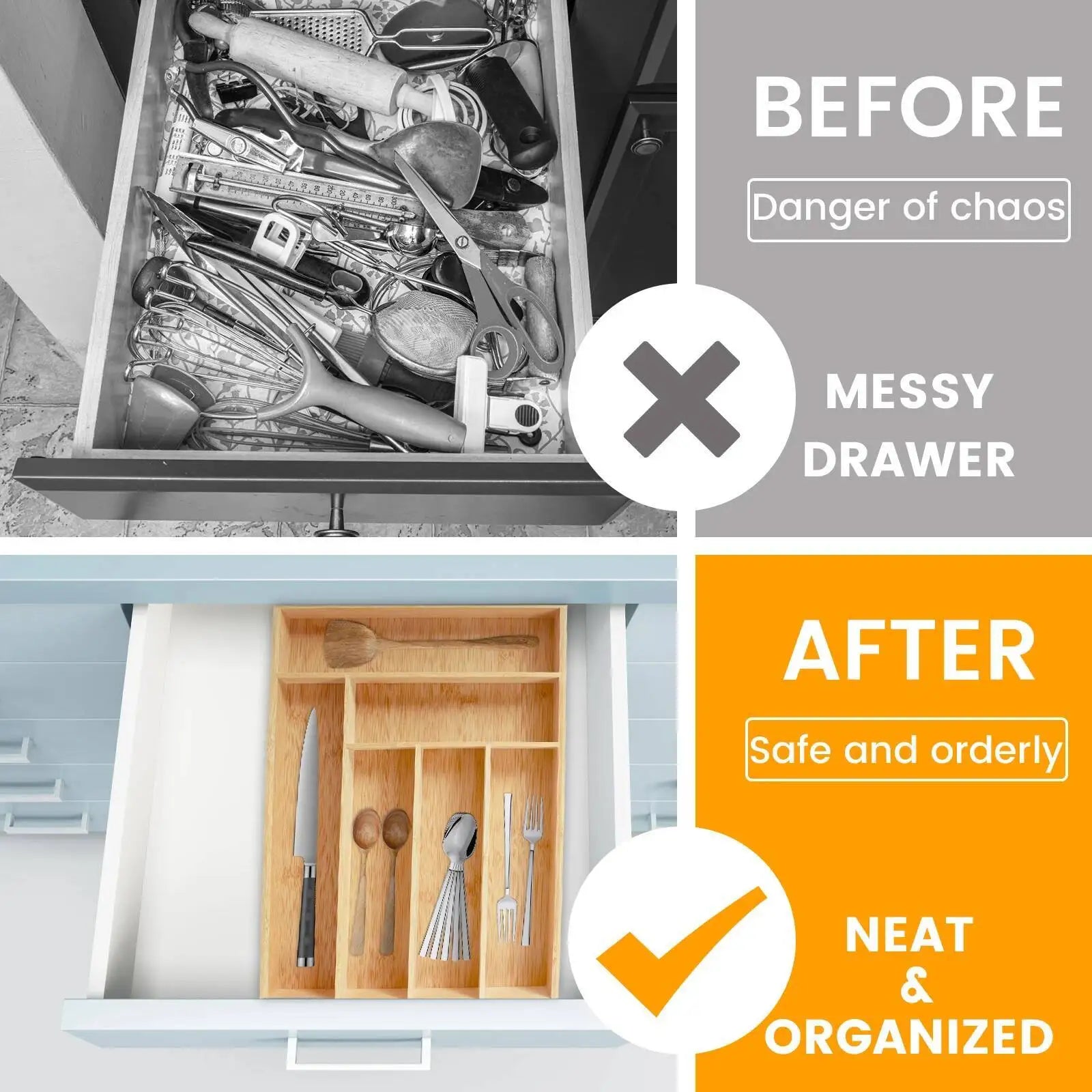 Durable Kitchen Accesorios Cutlery Bamboo Box Sierware Durable Kitchen Drawer Organizer Tray Organizer Kitchen Accesorios