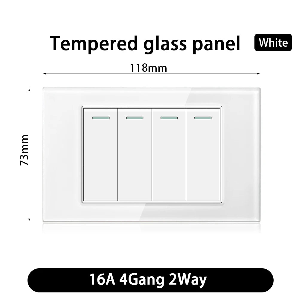 118 Type US Mexico 1/2/3/4/Gang 2/3Way Wall Light Switch Brazil Tempered Glass Panel ON OFF Push Button Power Rocker Switch