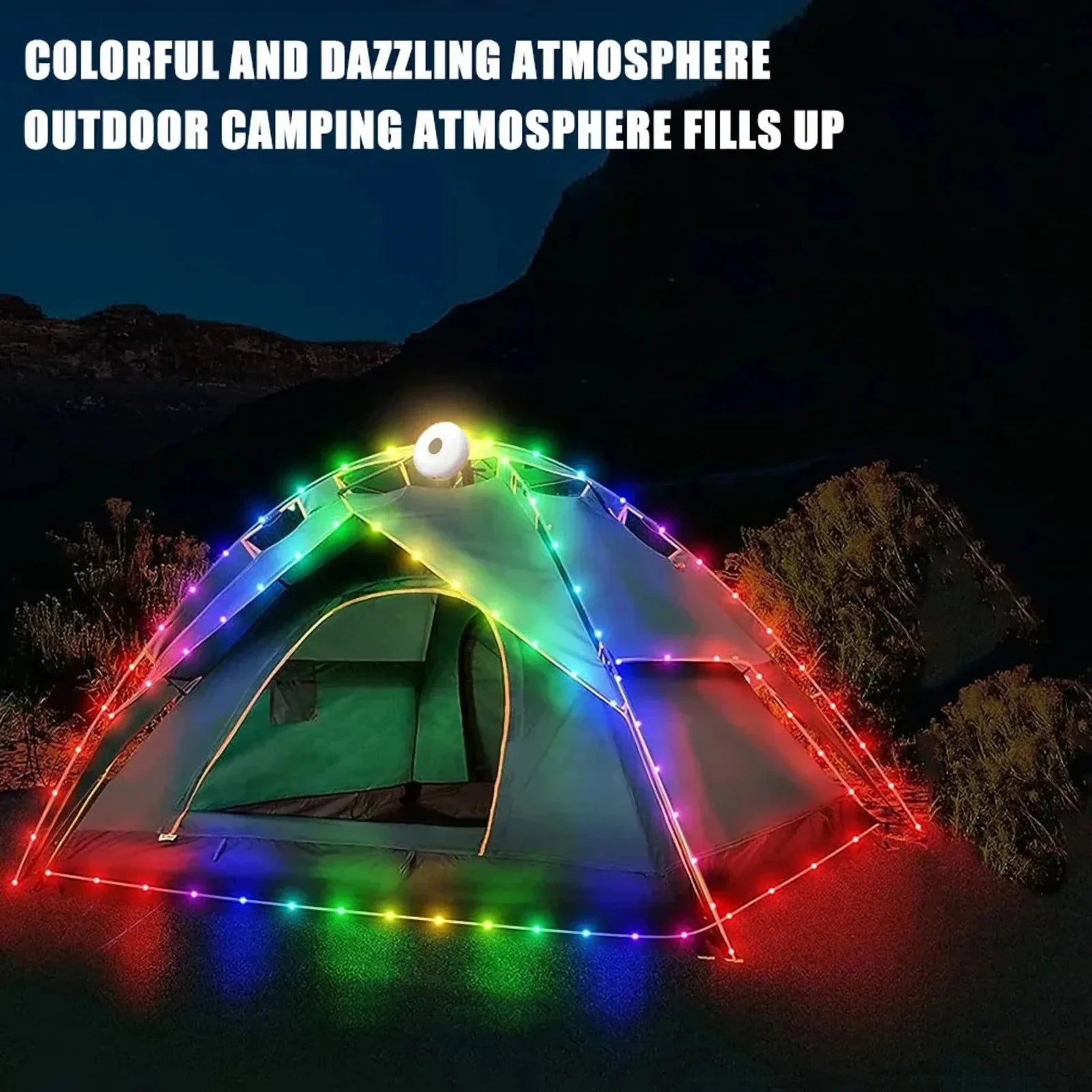 Camping String Lights 2 in1 Outdoor Waterproof Portable Stowable String Light with Lighting Modes USB Camping Lights for Garden