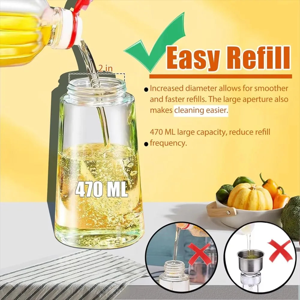16oz/470ml Olive Oil Sprayer for Cooking - 2 in 1 Glass Olive Oil Dispenser for Kitchen Gadgets, Air Fryer, Salad, and BBQ