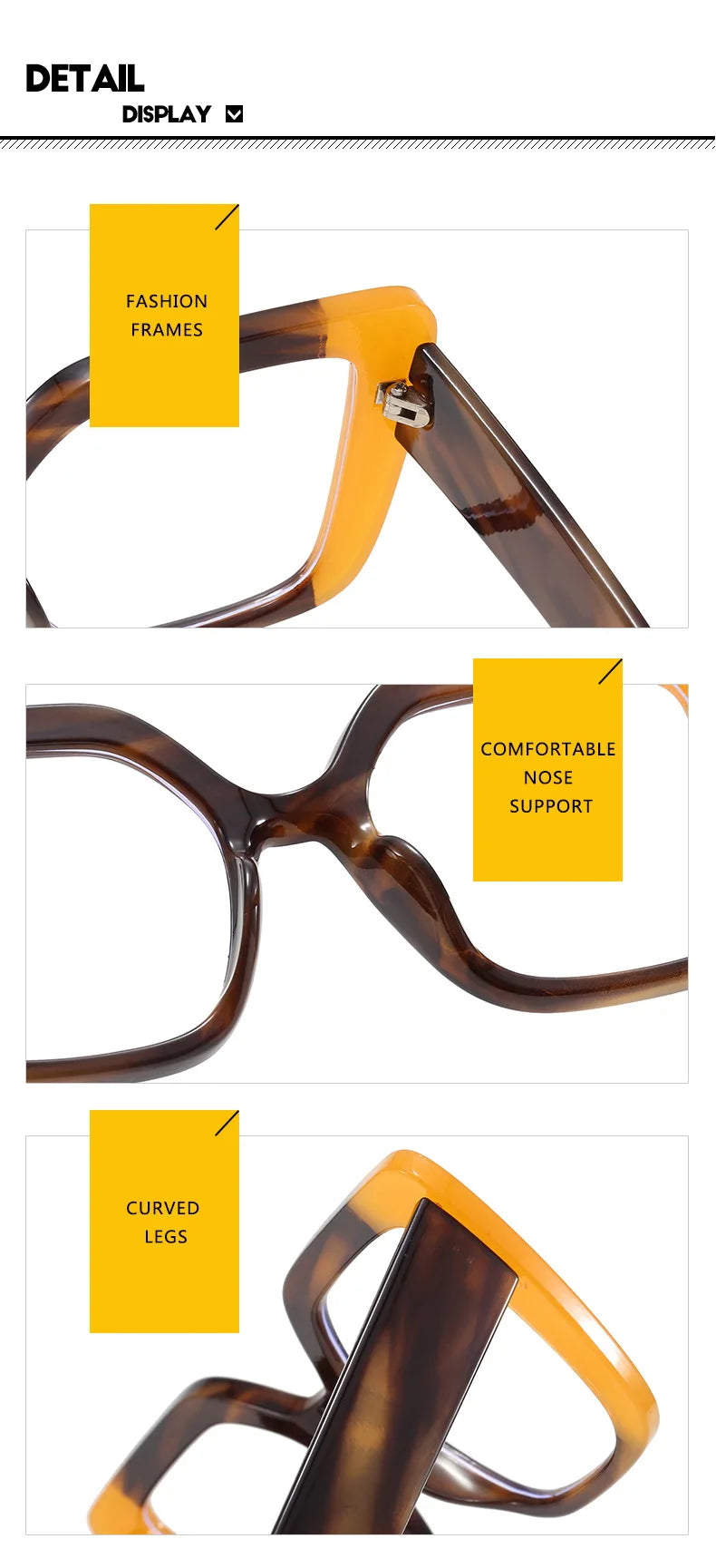 European-style square large-frame two-color eyeglass frame for women, suitable for daily wear as anti-blue-light glasses
