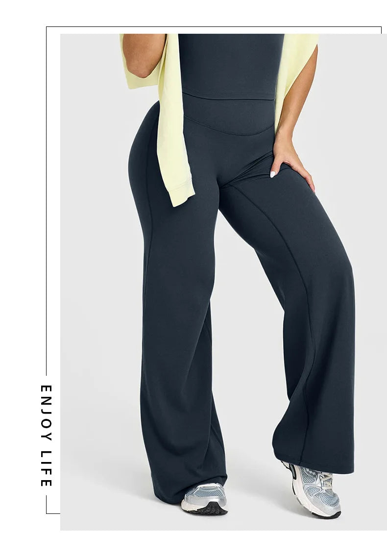Straight Leg Yoga Pants Soft Butter Fabric Women Clothes Middle Waist Gym Pants Leggings Fitness Pilates Running Sports Trousers