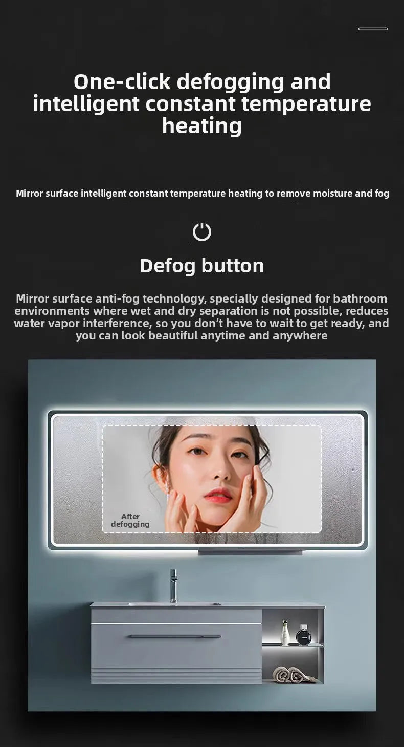 Toilet Intelligent Makeup Mirror Touch Screen LED Bathroom Mirrors High Definition Anti Fog Wall Mounted Lighted Espejos De Baño