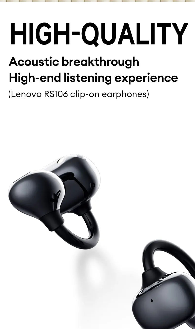 Lenovo RS106 OWS Ear Clip Bluetooth 6.0 Earphones Stereo Sound Sports Music Wireless Headphones Low Latency HD Call Earbuds New