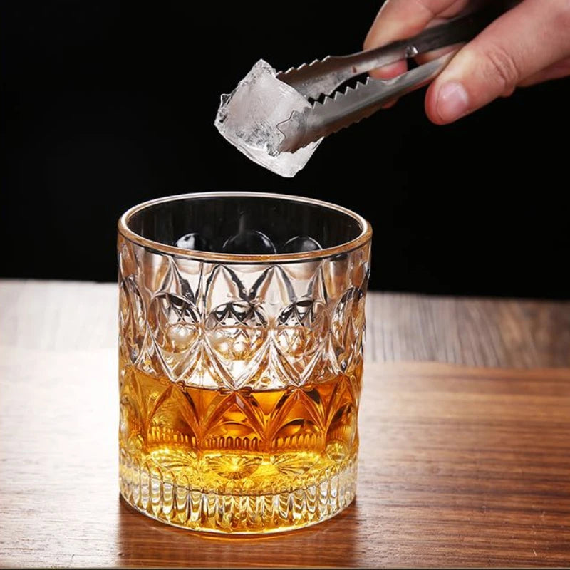 2pcs Glass Cup Whiskey 330ml Relief Cups Drinkware Kitchen Glasses for Cocktail Iced Coffee Beer Water Household Wine Glass Sets