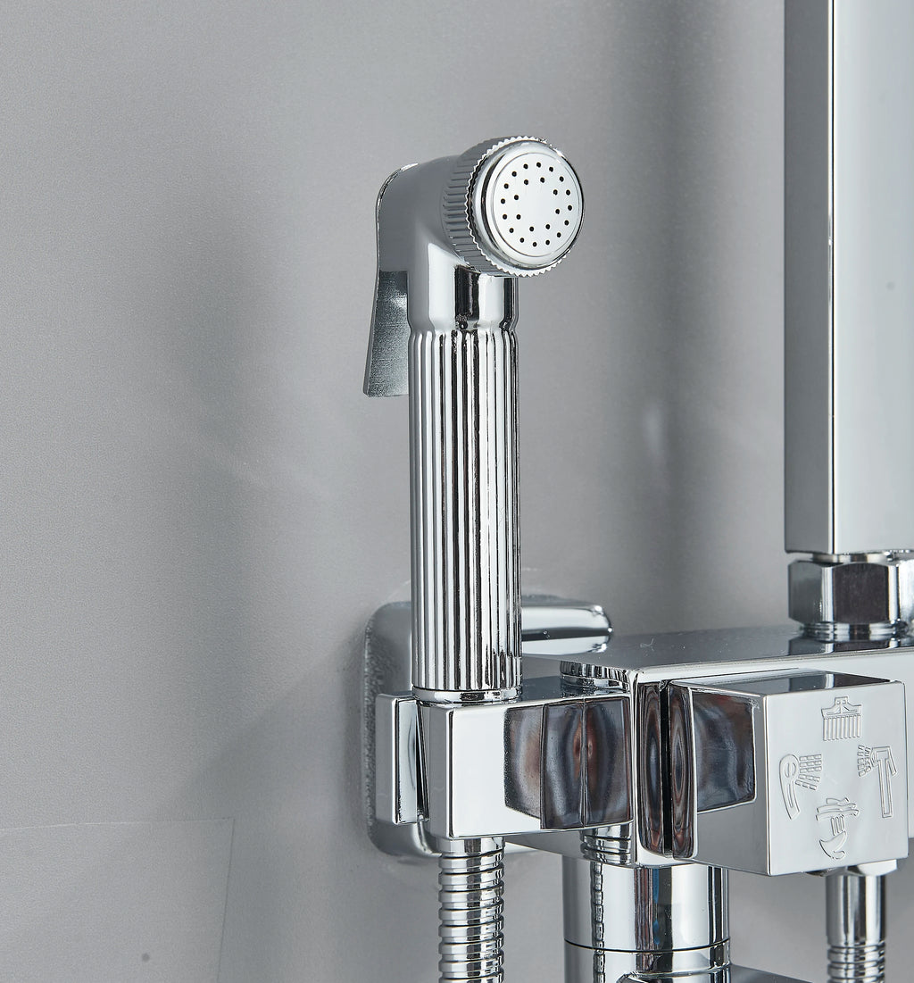 Chrome/Black Thermostat Shower Set Faucet 4 Ways Bathroom Faucet Rainfall Mixer Tap Digital Display Shower Set System Bathroom