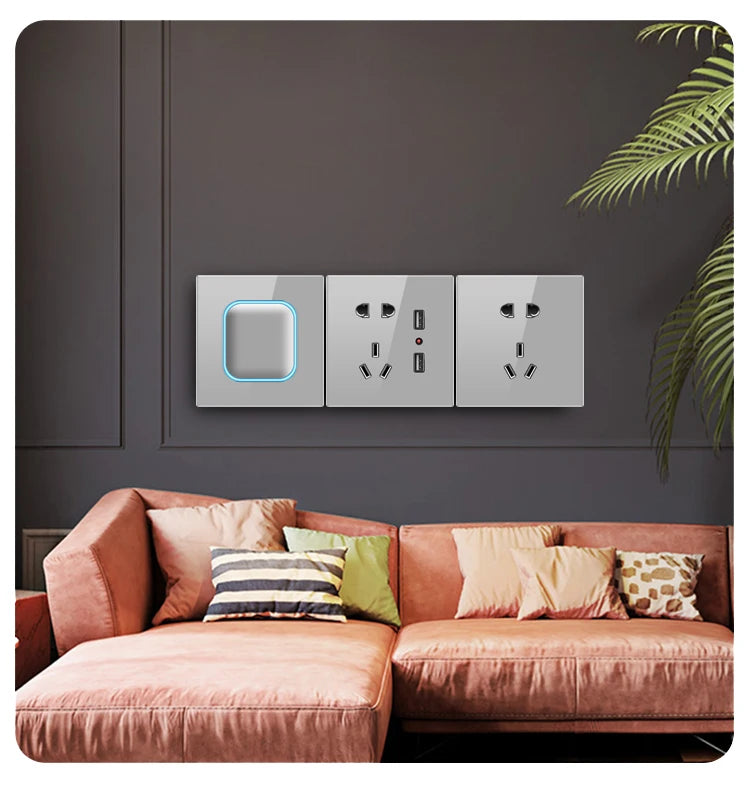 Wallpad 1 2 3 4 Gang Wall Light Switch 1 2 Way Black Glass Impulse Momentary Switch LED Indicator