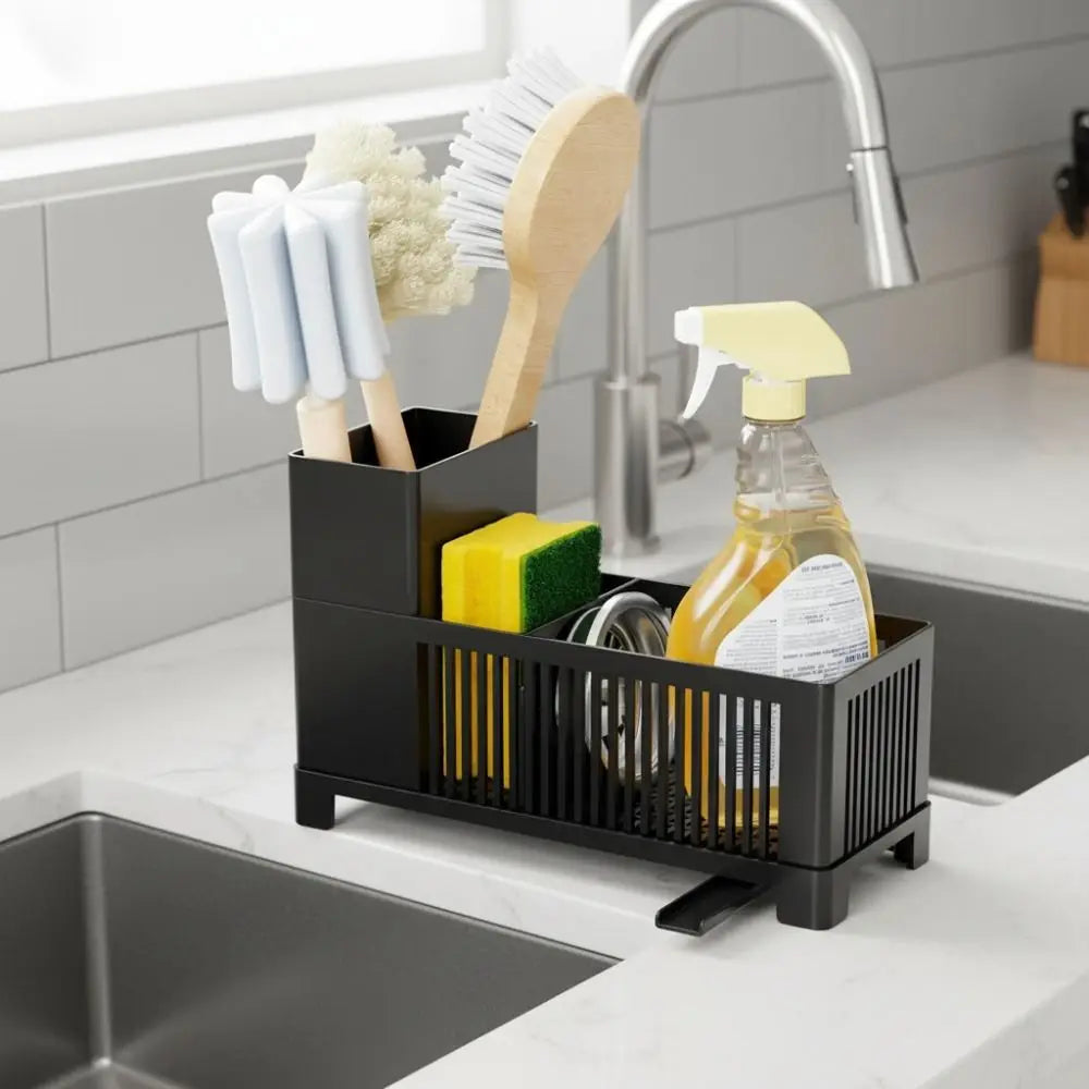 Well-ventilated Kitchen Sink Organizer Plastic Sponge Holder Kitchen Drain Rack Space-saving Dish Soap Dispenser Dishcloths