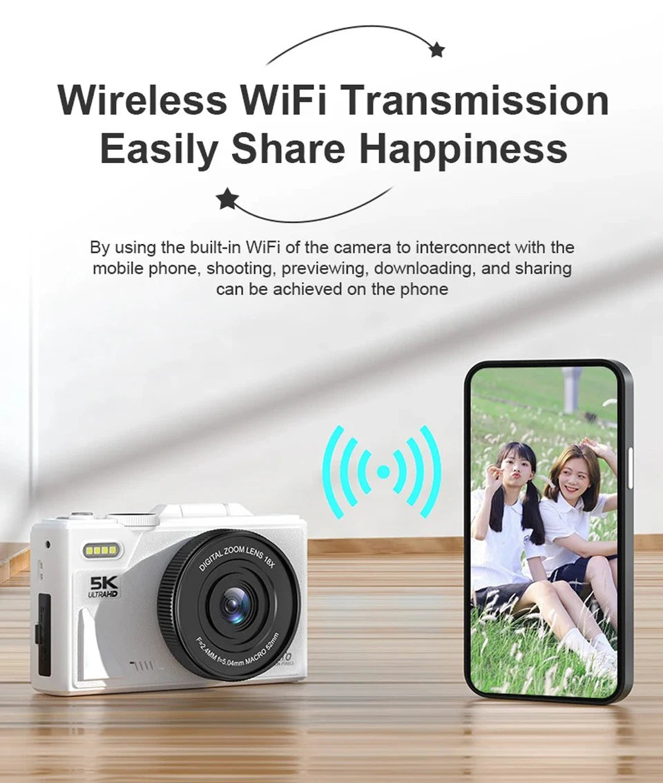 HD 5K Portable Digital Camera 75MP Flip Screen For VLOG Girls Kid Adult Beginners Selfie Camcorder Photography Digital Camera