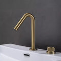Tuqiu Bathroom Faucet Brass Widespread Brush Gold Basin Faucet Brass Sink Faucet 2 Hole Hot & Cold Wash Faucet Water Tap
