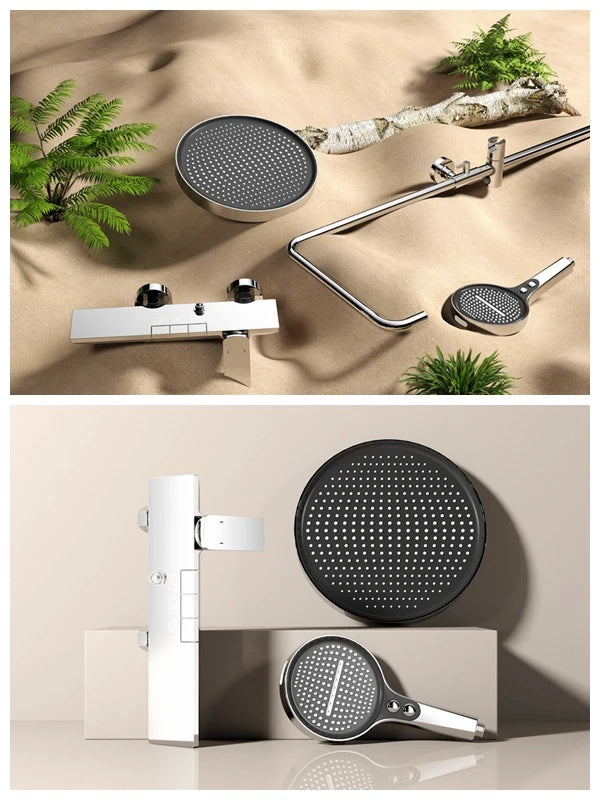Rose Gold Piano Bathroom Shower System Solid Brass Bathroom Faucet Accessories Rain Shower Head Hot Cold Piano Shower Set