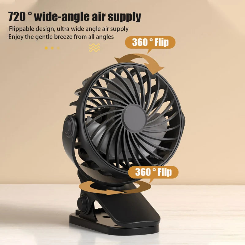 Rechargeable Portable Electric Fan 720° Rotating Hanging Clip Fan Night Light Air Cooler Outdoor Camping Small Fans Ventilador
