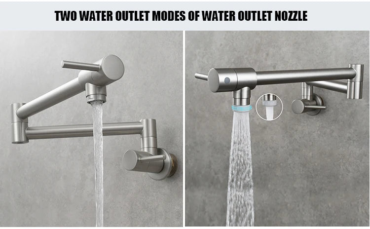 Brass Pot Filler Tap Wall Mount Foldable Kitchen Faucet Single Cold Single Hole Sink Tap Rotate Folding Spout Chrome Gold Black