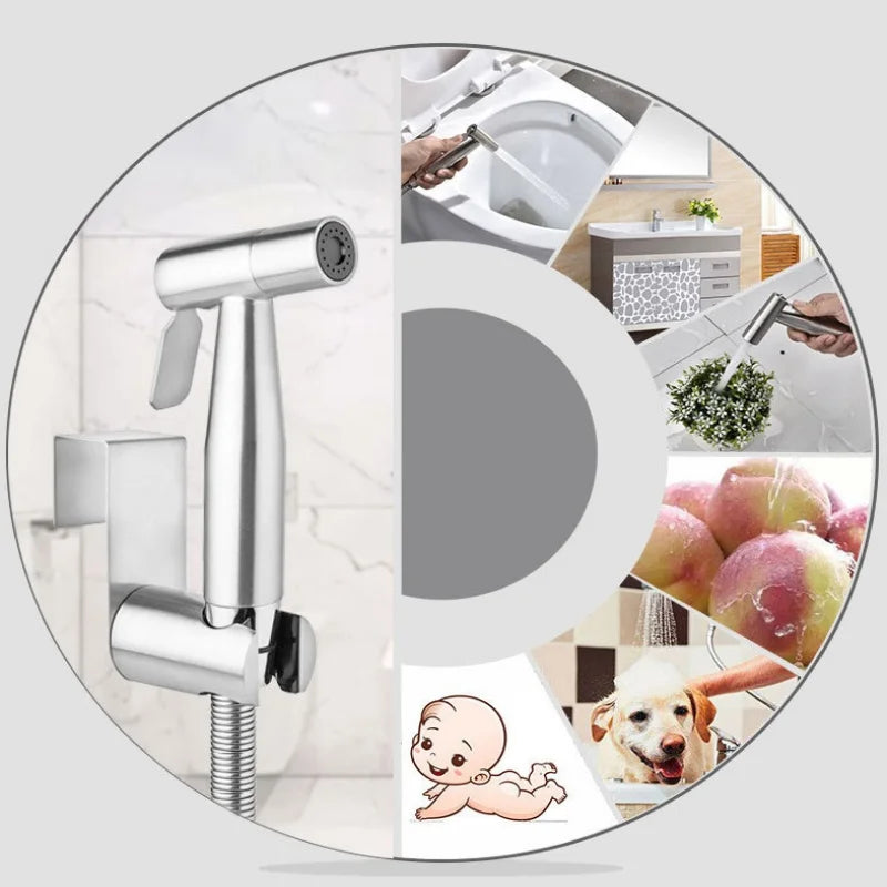 Stainless Steel Handheld Toilet Bidet Sprayer Set Self Cleaning Hand Bidet Faucet Shower Head For Bathroom