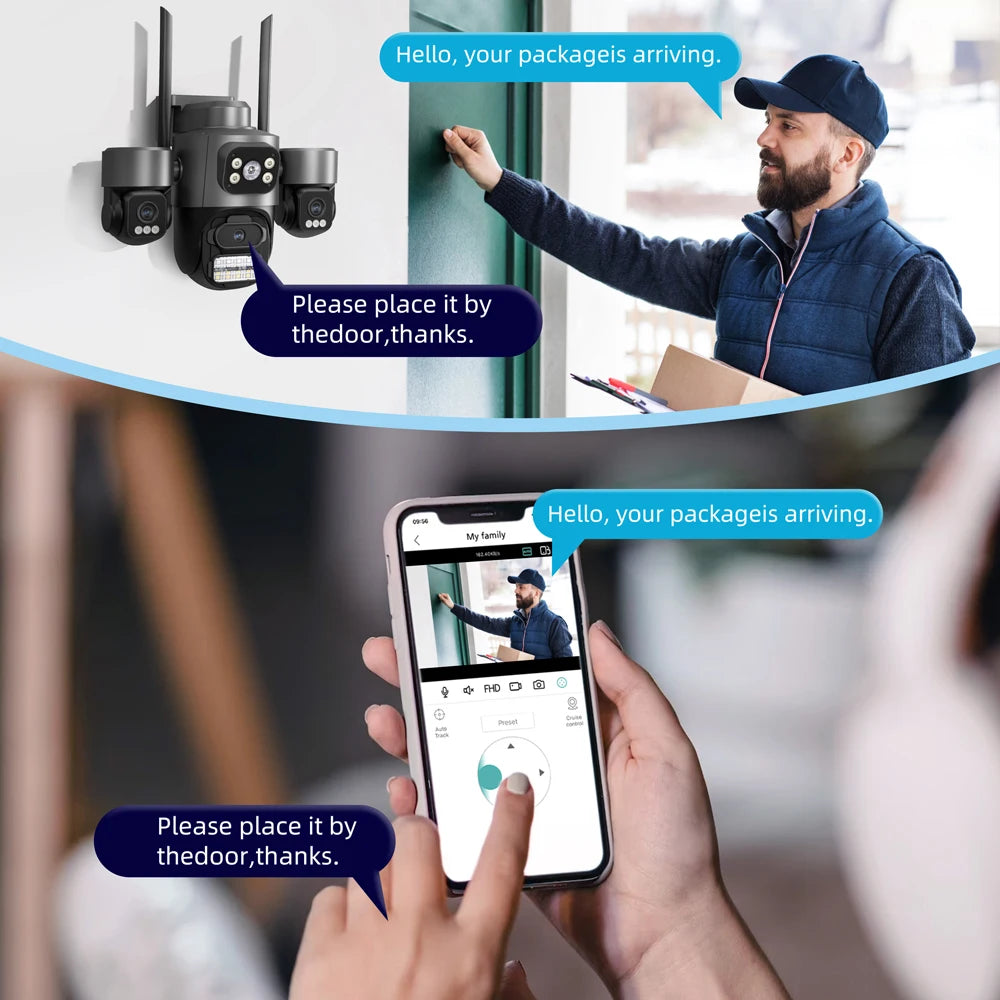 Hot Sale  iCsee 3 Lens 3 Screen WiFi Camera 360° Auto Tracking  Waterproof Outdoor CCTV, WiFi Security Cam ICsee Surveillance