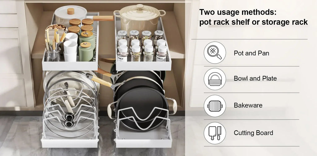 2026 Kitchen Multifunctional Organizer Pull Out for Pots/Pans Sliding Lid Holder Spice Rack & Dish Drying Racks Drawer Organizer