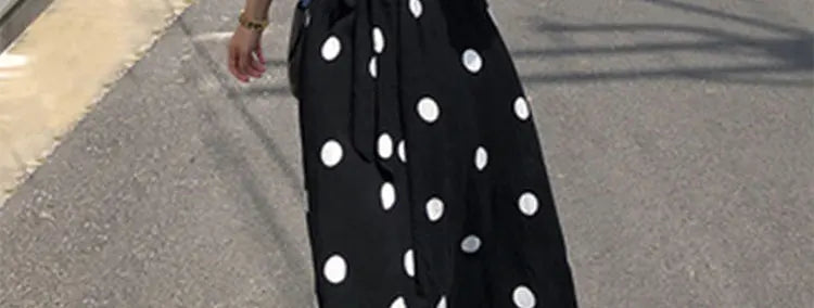 plus Size Polka Dot Chiffon Dr Romantic Slimming Long Skirt V Ne Elastic Waist Summer Faionable Casual Vintage Sle