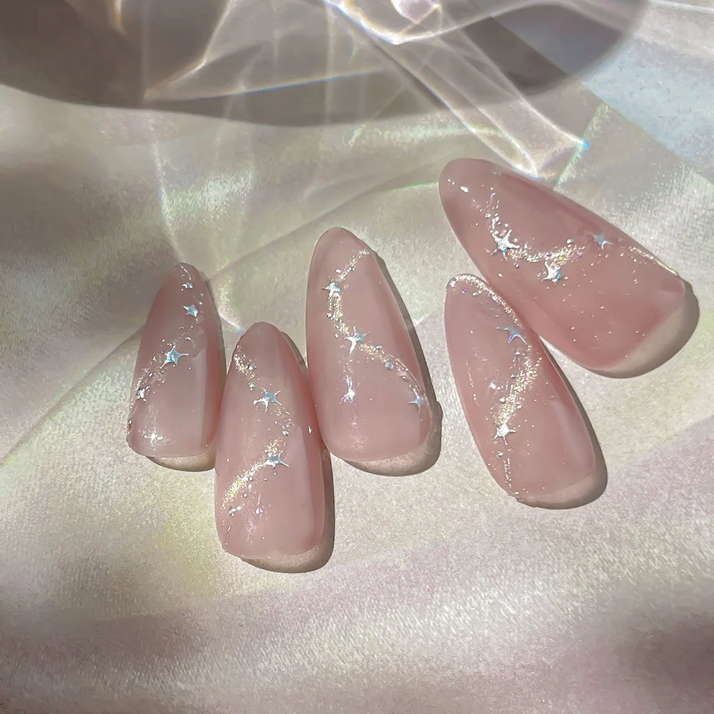 Cute Shiny Stars Chain Nail Stickers Gold and Silver Wavy Star Lines Self Adhesive Nail Stickers for Summer Nail Art Decoration