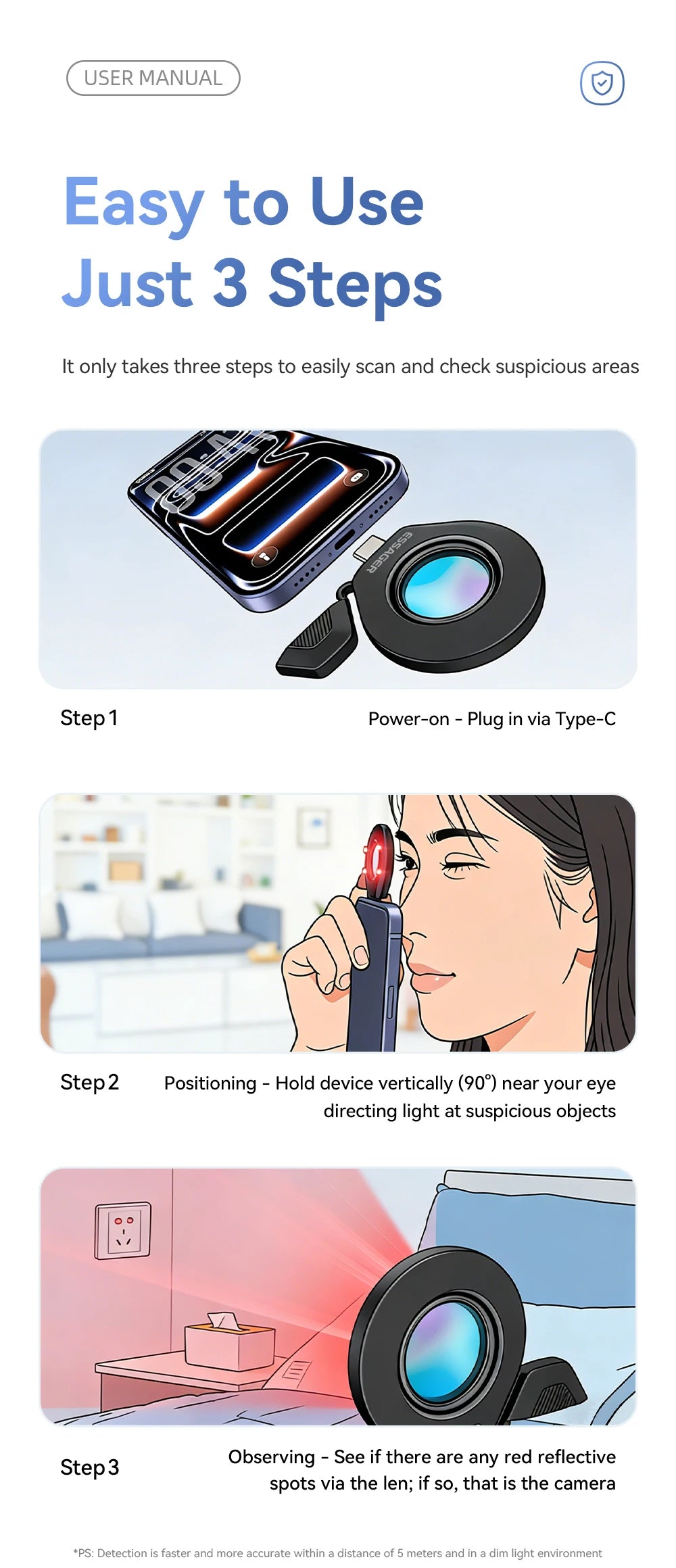 Essager Camera Infrared Detector Safe&Anti-Peeping Protection Detector Hotel Pinhole Lens Detect Security Alarm Anti Spy Candid