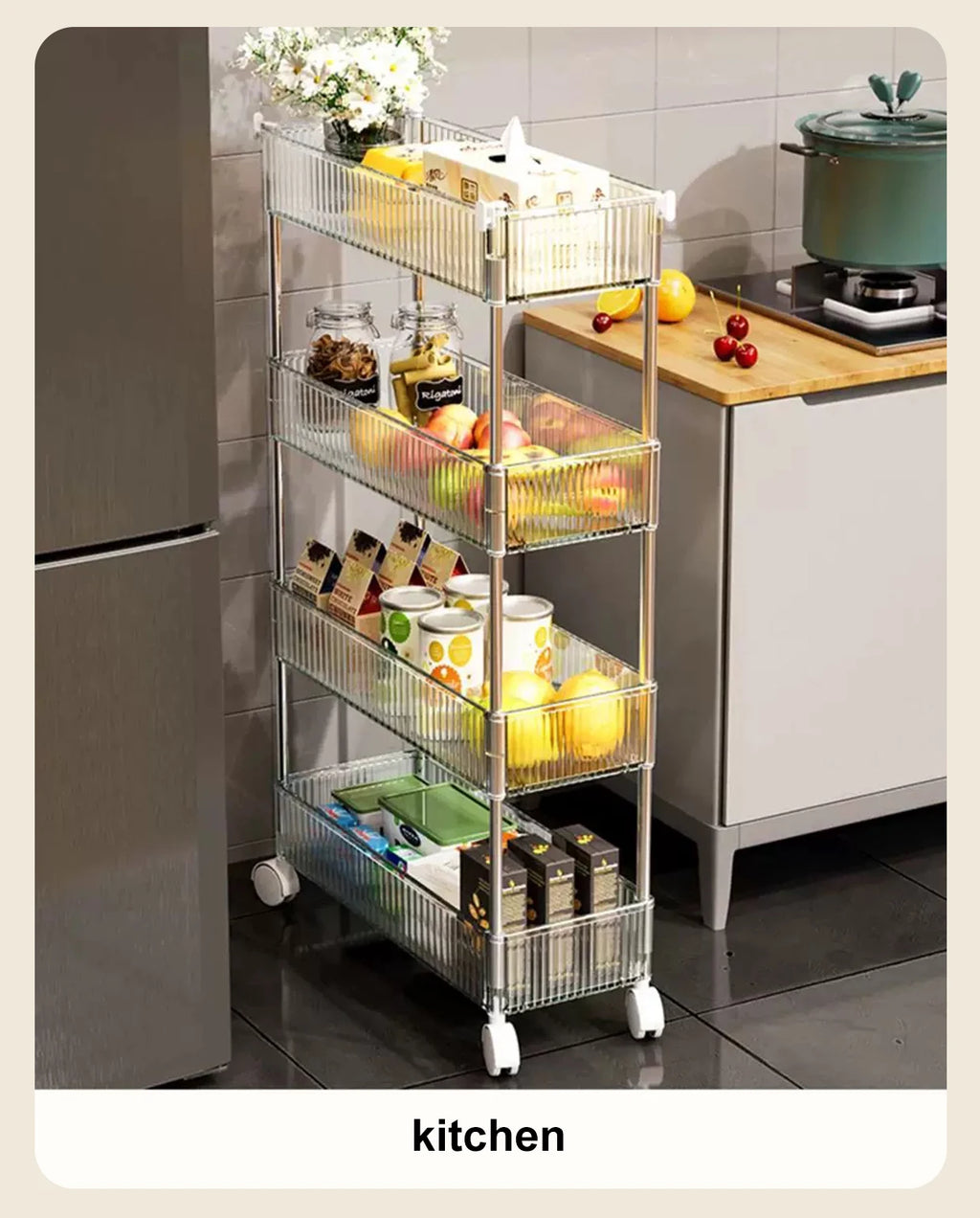 Mobile Storage Rack Trolley Organizer With Wheels Acrylic Narrow Slit Storage Cabinet Bathroom Home Multi-layer Organizer