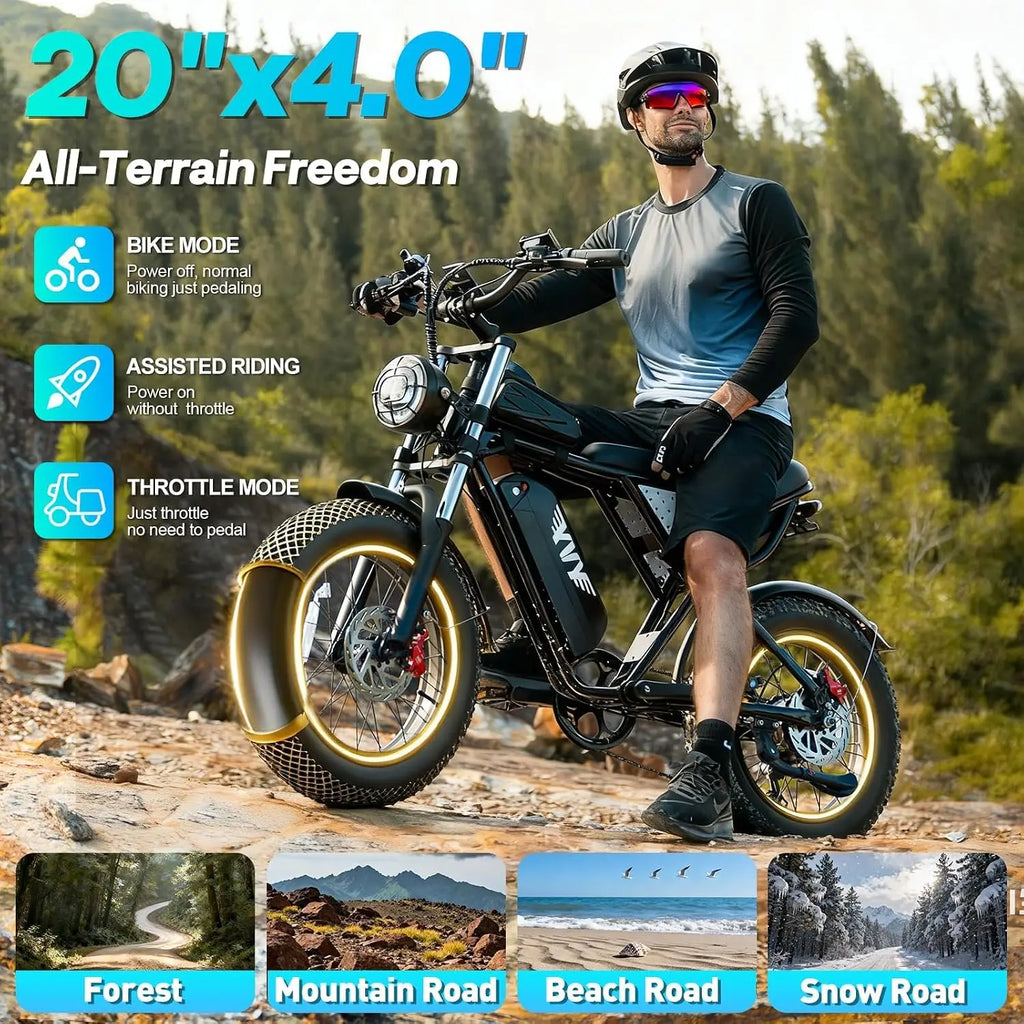 Electric Bike for Adults, 48V 40/25/20/15.6Ah Battery, 1500W-3000W Peak Motor, 20" Fat Tire All-Terrain E-Bike with, Custom