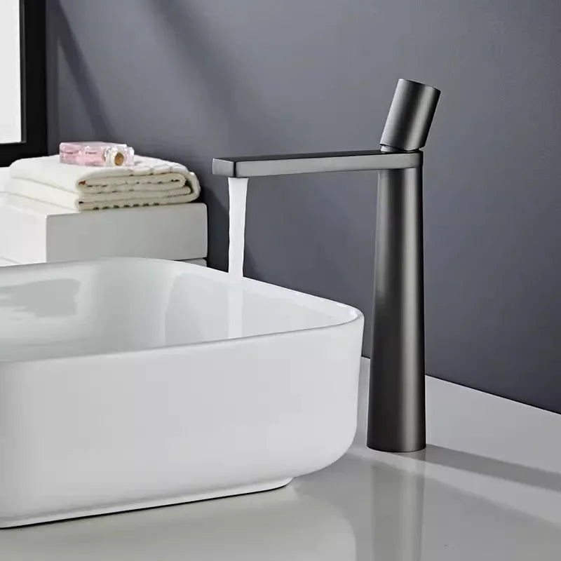 Black Bathroom Faucet Gray Basin Faucets Hot & Cold Bathroom Sink Faucet Deck Mounted Lavotory Faucet  Mixer Water Tap SS 304