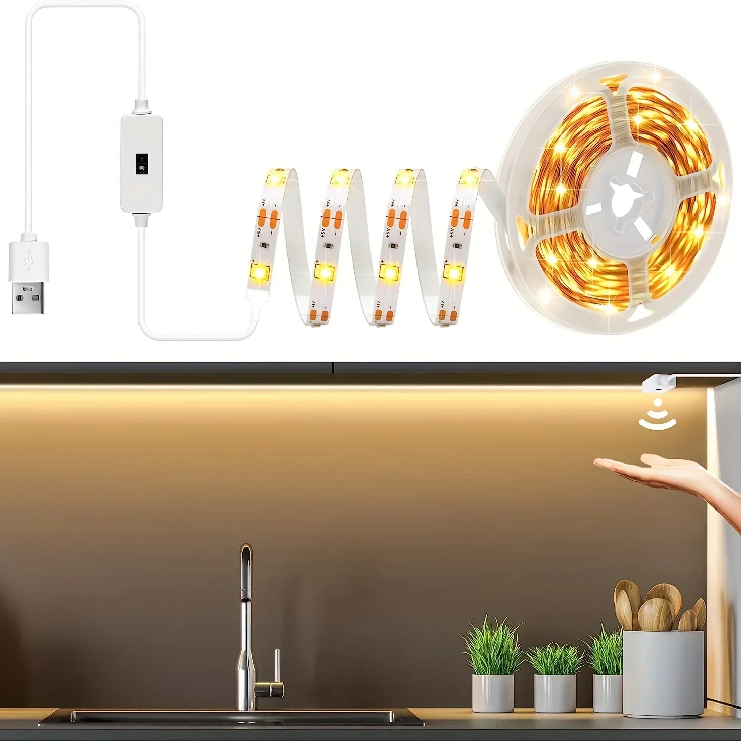5V LED Light Strip Smart Dimmer Gesture Sensor Switch Control Easy to install Suitable For Living Room,Cupboard,Bedroom Lighting