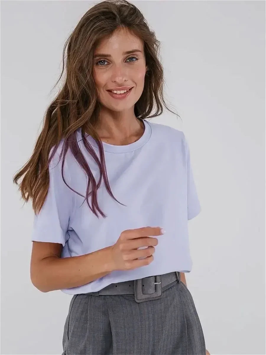 Summer 100% Cotton Women's T-shirt Bottoming Basic Fashionable Lady Short Sleeve Loose Tops Shirts Solid 200g/㎡ Tops