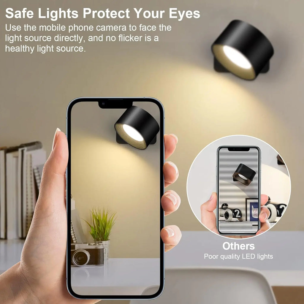 RGB Wall Lights with Remote and 19 Colors, 360° Rotation & 2000 mAh Battery, Dimmable Brightness &Touch Control for Bedroom/Gift